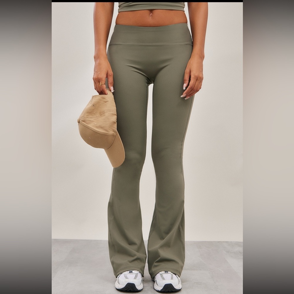 PLT olive sport sculpt high waist flare yoga pants